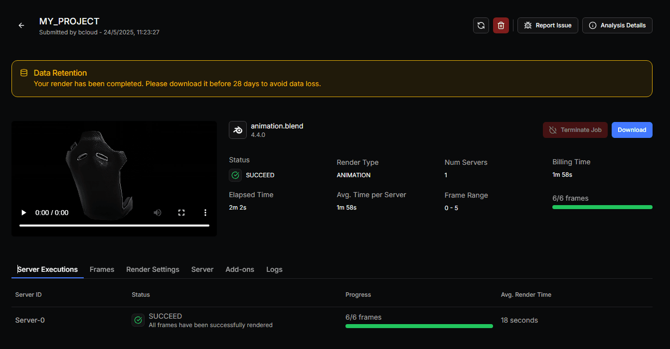 Detailed job view screenshot
